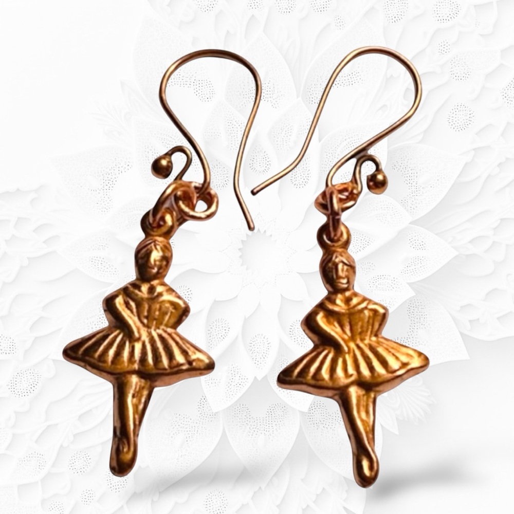 HAND CRAFTED Earrings Ballerina Copper Dangle Nutcracker Ballet Dancer Pierced - Picture 1 of 5